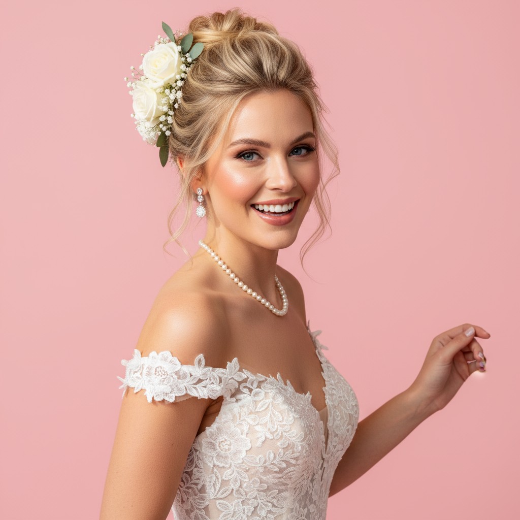 Bridal Flower Bun Hairstyle Ideas